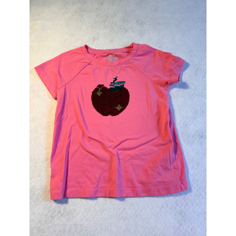 Cat & Jack Girls Pink Flip Sequin Apple T-Shirt Size S 6/7 Short Sleeve Tee